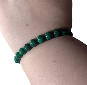 Womens Mens Unisex Beaded Bracelet Green Black Marble Pattern Stretchy NEW A-017